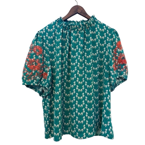 Floral Green and Orange Women's Top - Picture 5 of 6